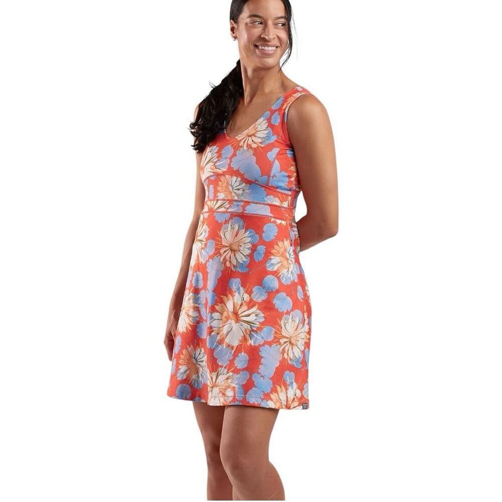 Title Nine Dream V Neck Dress - Camellia Size Large Orange Floral Athletic Cut